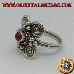 Silberring mit rundem Karneol und 4 Spiralen