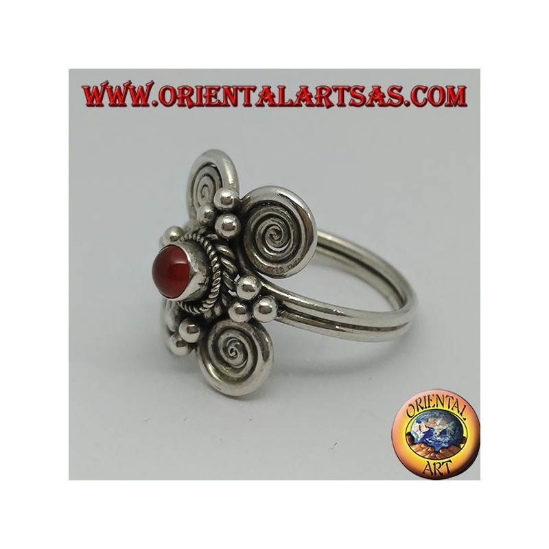 Bague en argent avec cornaline ronde naturelle