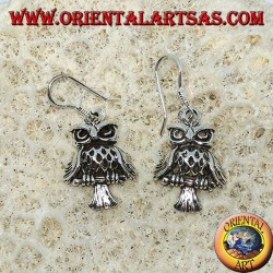 Silver earrings in the shape of owl, owl