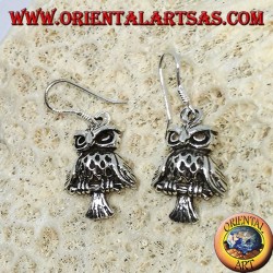 Silver earrings in the shape of owl, owl