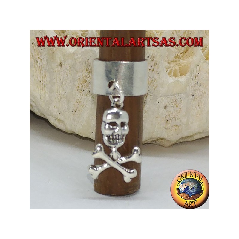 Ear Cuff in argento a fascia con teschio pendente