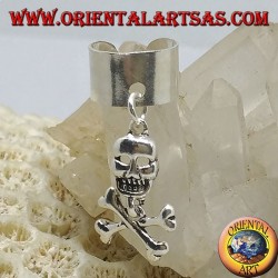 Ear Cuff en banda plateada con calavera colgante