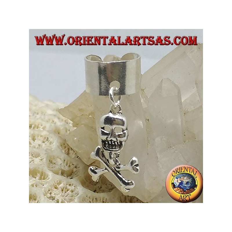 Ohrstulpe in Silberband mit Anhänger-Totenkopf