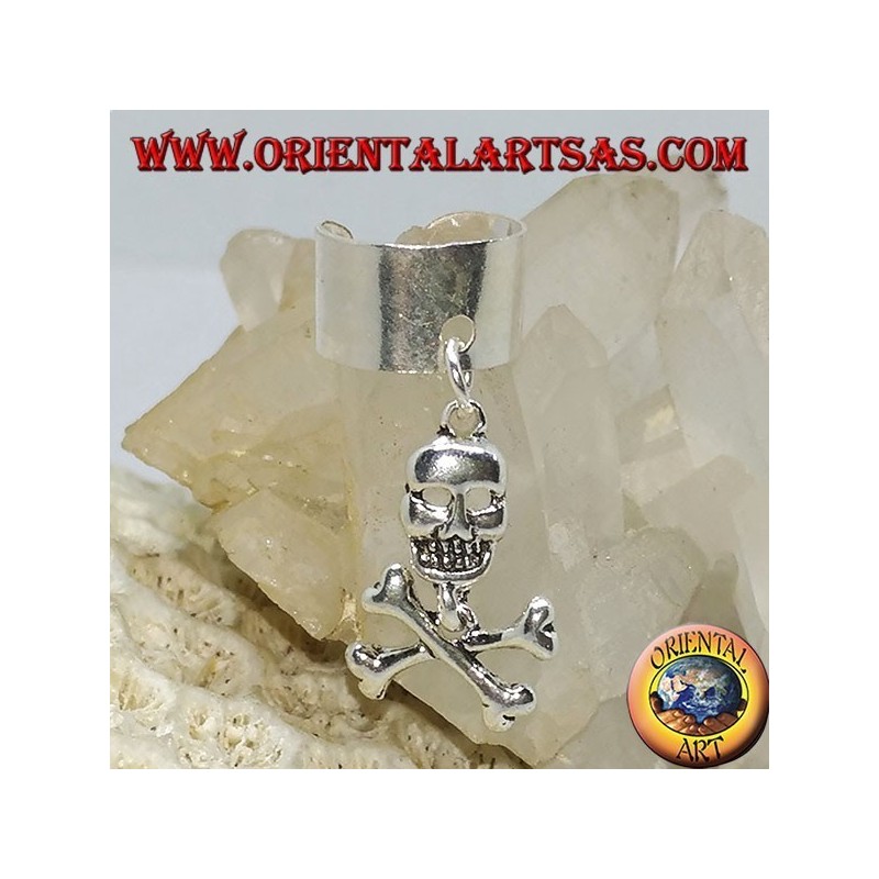 Ear Cuff in silver band with pendant skull
