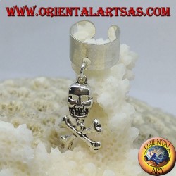 Ear Cuff en banda plateada con calavera colgante