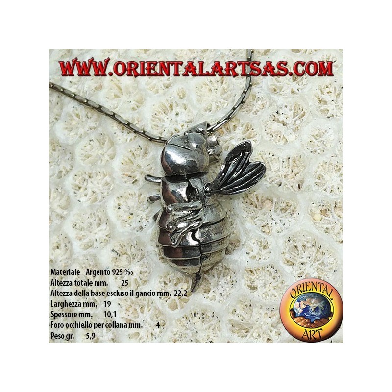 Pendant in silver bee queen mobile moves head and wings