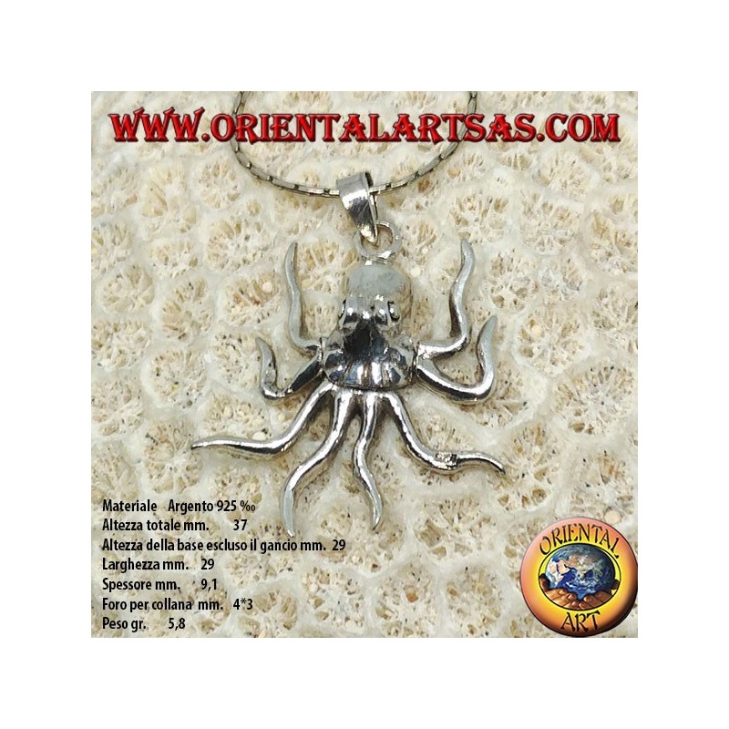 Pendant in silver the octopus mobile symbol of intelligence