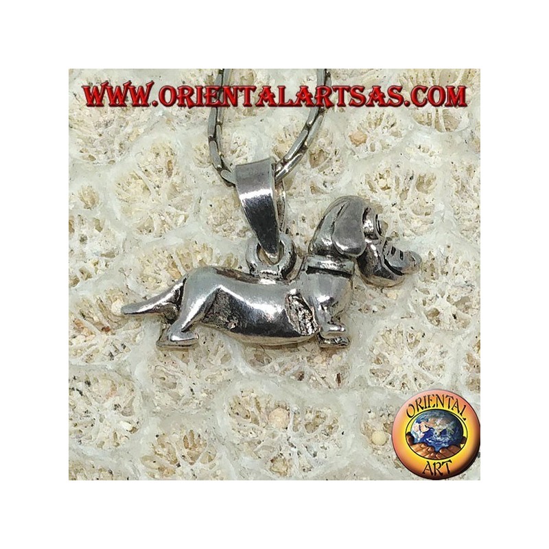 Silver pendant the mobile dachshund dog (turns his head)