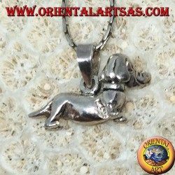 Silver pendant the mobile dachshund dog (turns his head)