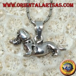 Colgante de plata del perro dachshund móvil (gira su cabeza)