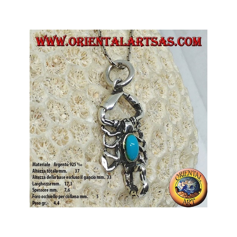 Pendentif en argent, scorpion avec turquoise sur le corps