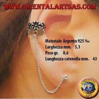 Boucle d'oreille manchette d'oreille avec chaine en argent, petites fleurs