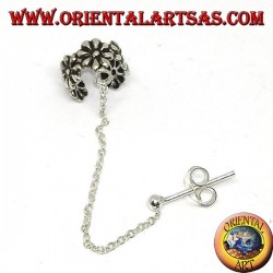 Ear Cuff Earring with silver chain, little flowers