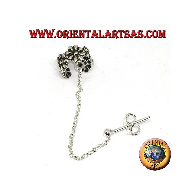 Boucle d'oreille manchette d'oreille avec chaine en argent, petites fleurs