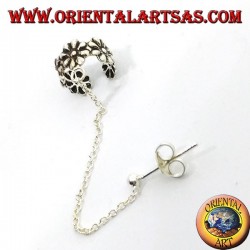 Ear Cuff Earring with silver chain, little flowers