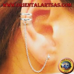 Ear Cuff Earring with silver chain, with two circles