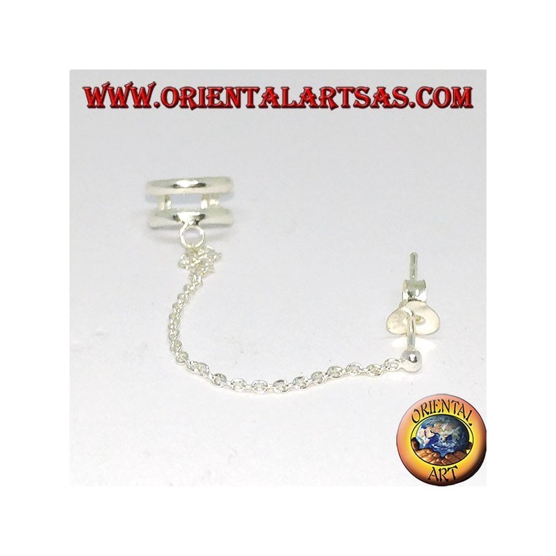 Boucle d'oreille manchette d'oreille avec chaîne en argent, avec deux cercles