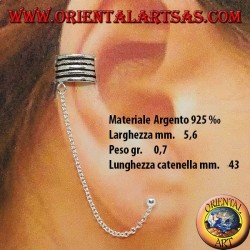 Pendiente Ear Cuff con cadena de plata, banda de rayas
