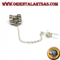 Pendiente Ear Cuff con cadena de plata, banda de rayas
