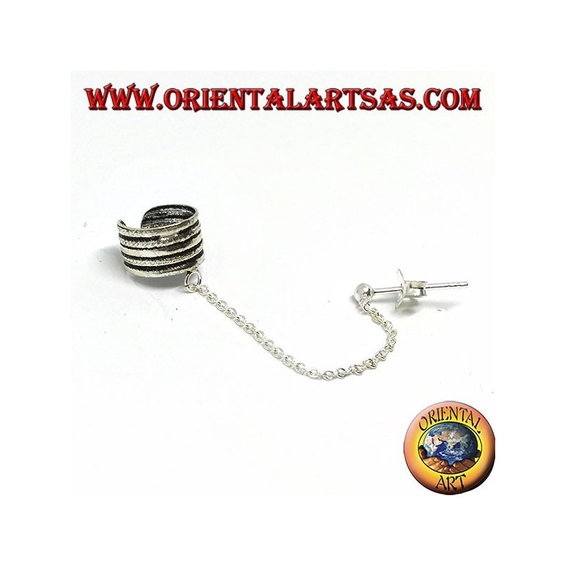 Pendiente Ear Cuff con cadena de plata, banda de rayas