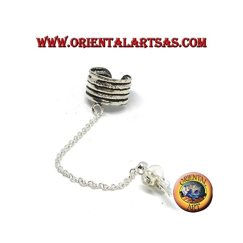 Ear Cuff Earring with silver chain, striped band