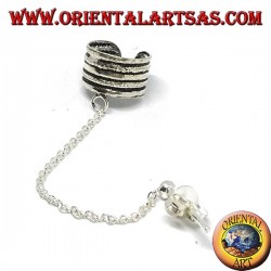 Pendiente Ear Cuff con cadena de plata, banda de rayas