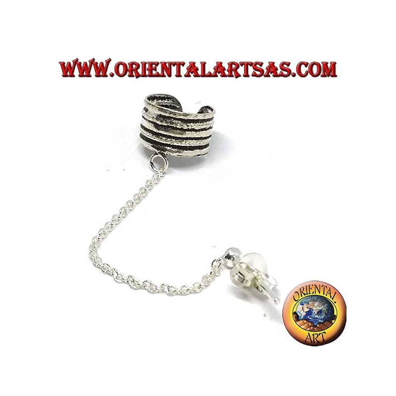Boucle d'oreille manchette d'oreille avec chaîne en argent, bande rayée