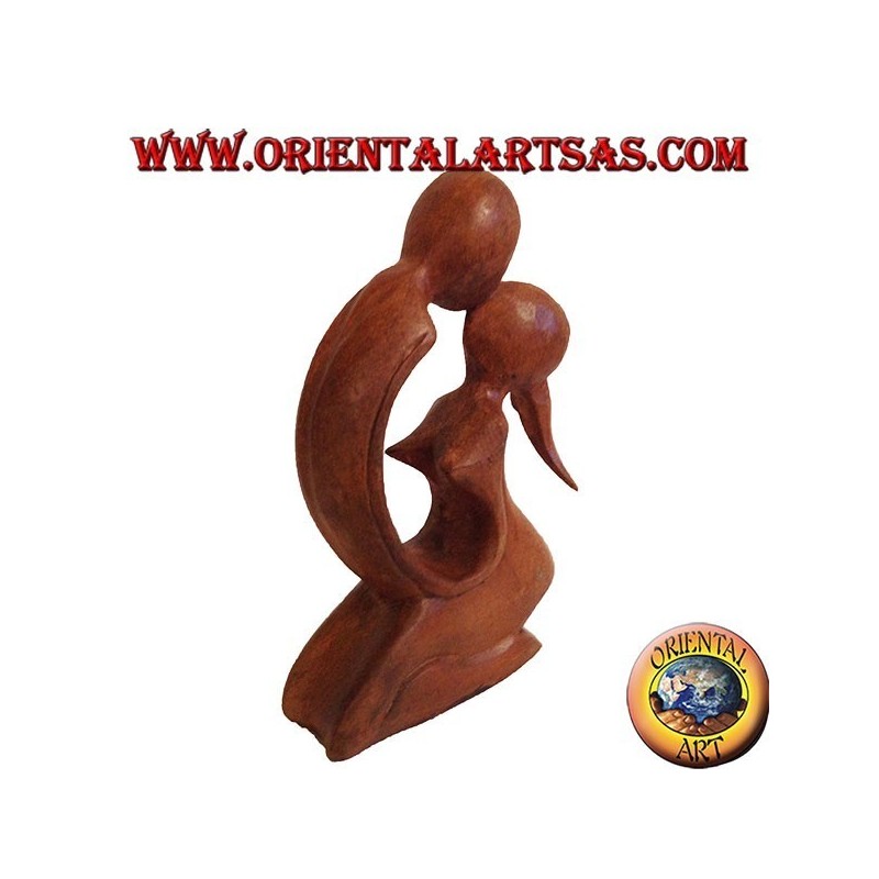 Sculpture bisou en bois de suar, 15 cm