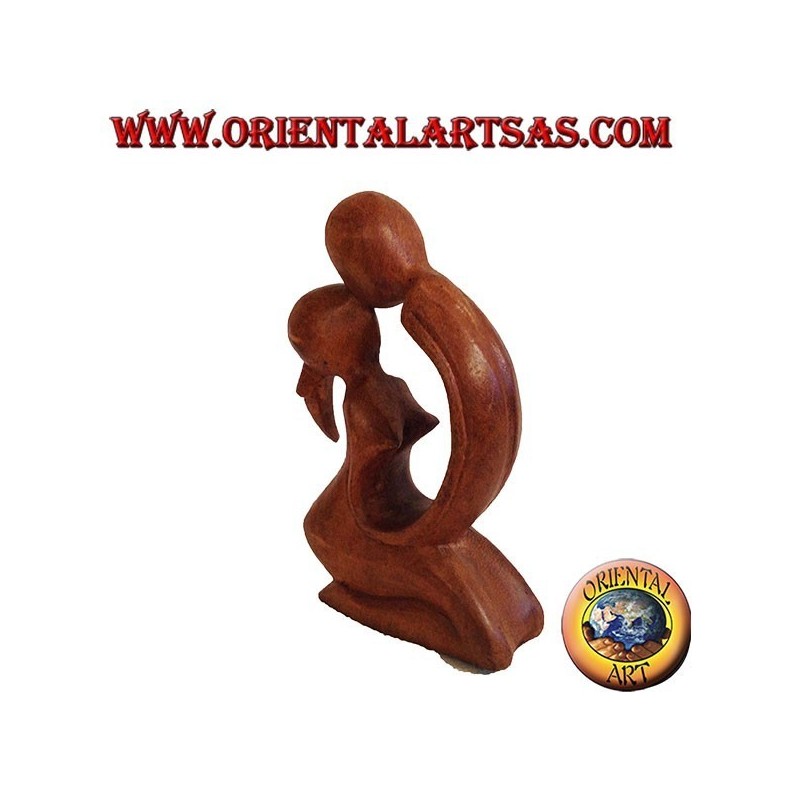 Sculpture bisou en bois de suar, 15 cm