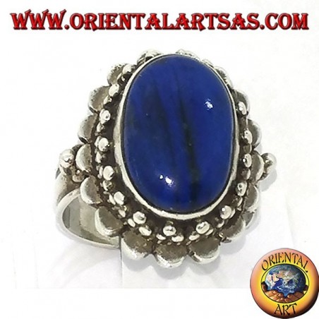 Anello in argento con lapislazzulo ovale grande contornata di palline