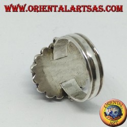 Silver ring with large oval lapis lazuli surrounded by balls