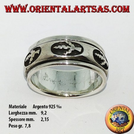Ring in silver anti-stress rotating, with low-relief leaf
