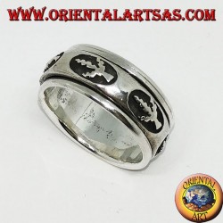 Ring in silver anti-stress rotating, with low-relief leaf