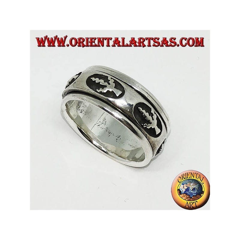 Anello fedina in argento girevole antistress, con foglia a bassorilievo