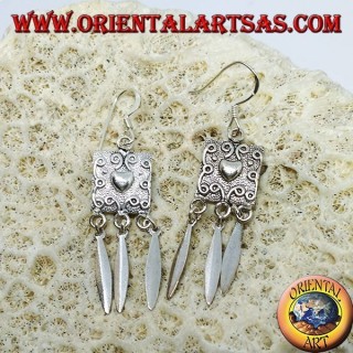 Silver earrings, heart shield and pendants