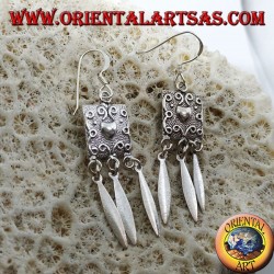 Boucles d'oreilles en argent, bouclier de coeur et pendentifs
