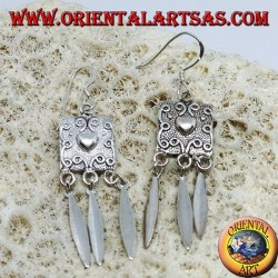 Silver earrings, heart shield and pendants