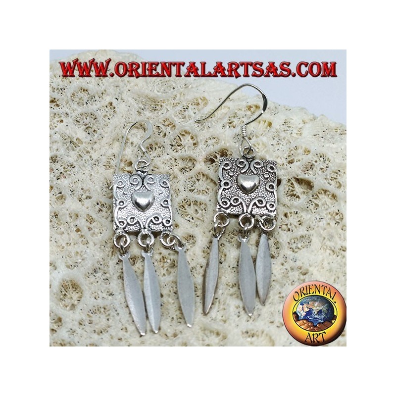 Silver earrings, heart shield and pendants