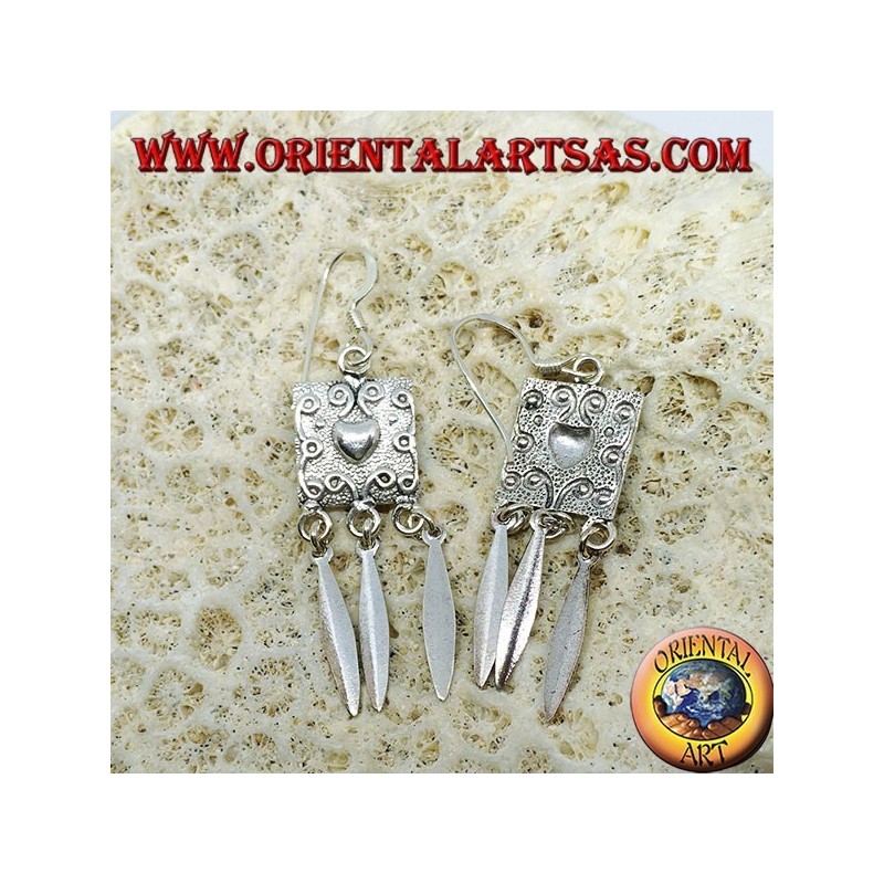 Silver earrings, heart shield and pendants
