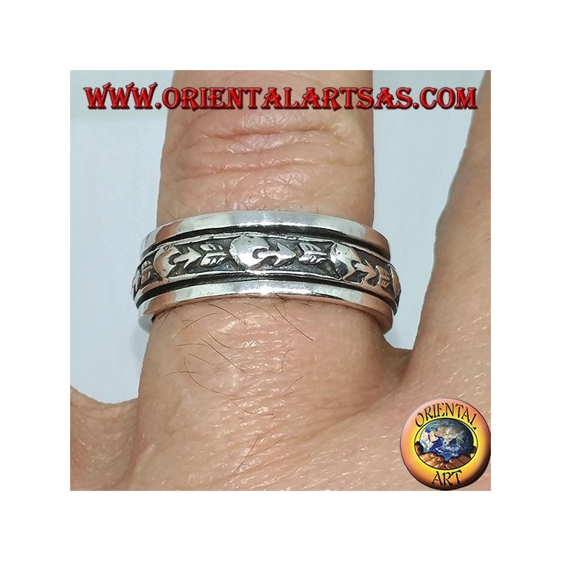 Ring in silver anti-stress rotating, broken heart, heart with arrow