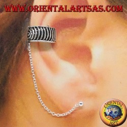 Boucle d'oreille manchette d'oreille avec chaîne en argent 925, bande spirale ciselée