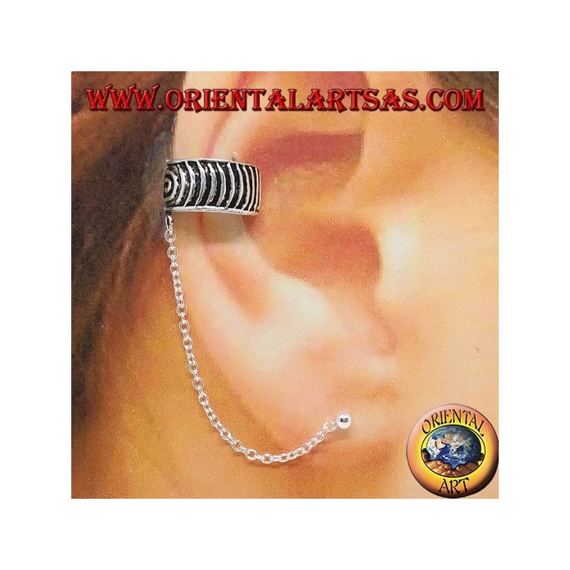 Boucle d'oreille manchette d'oreille avec chaîne en argent 925, bande spirale ciselée