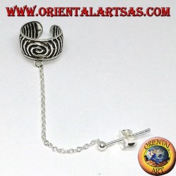 Boucle d'oreille manchette d'oreille avec chaîne en argent 925, bande spirale ciselée
