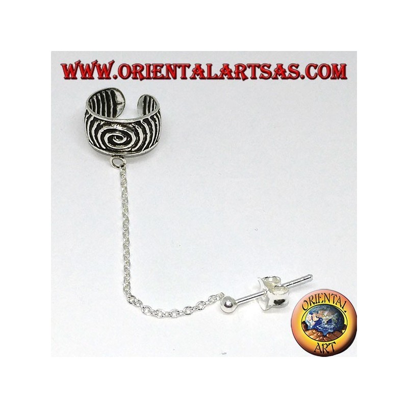 Boucle d'oreille manchette d'oreille avec chaîne en argent 925, bande spirale ciselée