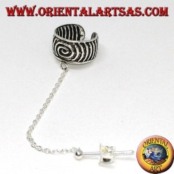Ohr-Manschette-Ohrring mit 925 Silber-Silberkette, spiralförmiges Spiralband