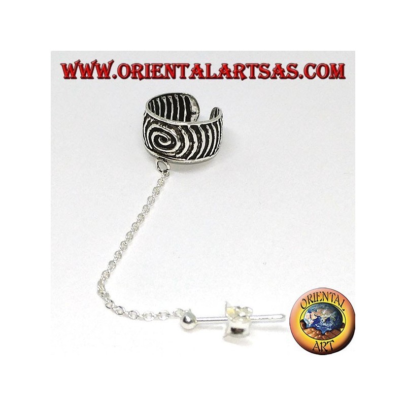 Ear cuff earring with 925 silver-silver chain, spiral spiral band