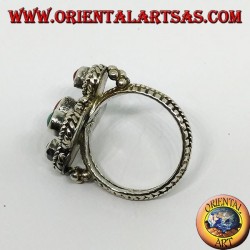 Silver ring in the shape of a cross with natural corals and turquoise