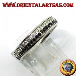Ring aus Silber mit zwei Reihen Zirkonia, einer aus weißen Zirkonen und einer aus schwarzen Zirkonen