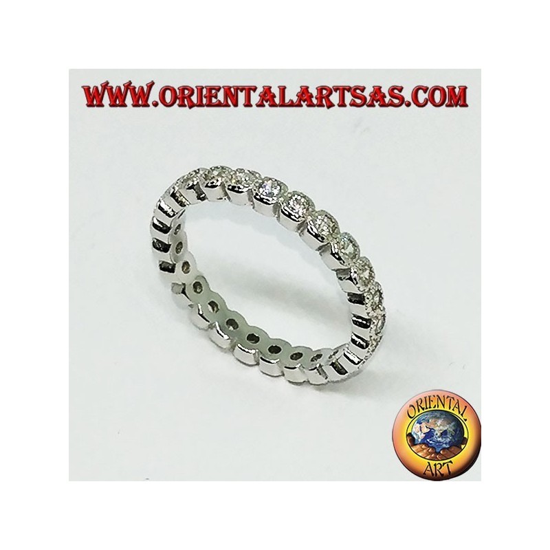 Silver ring (wedding ring) with zircons individually set
