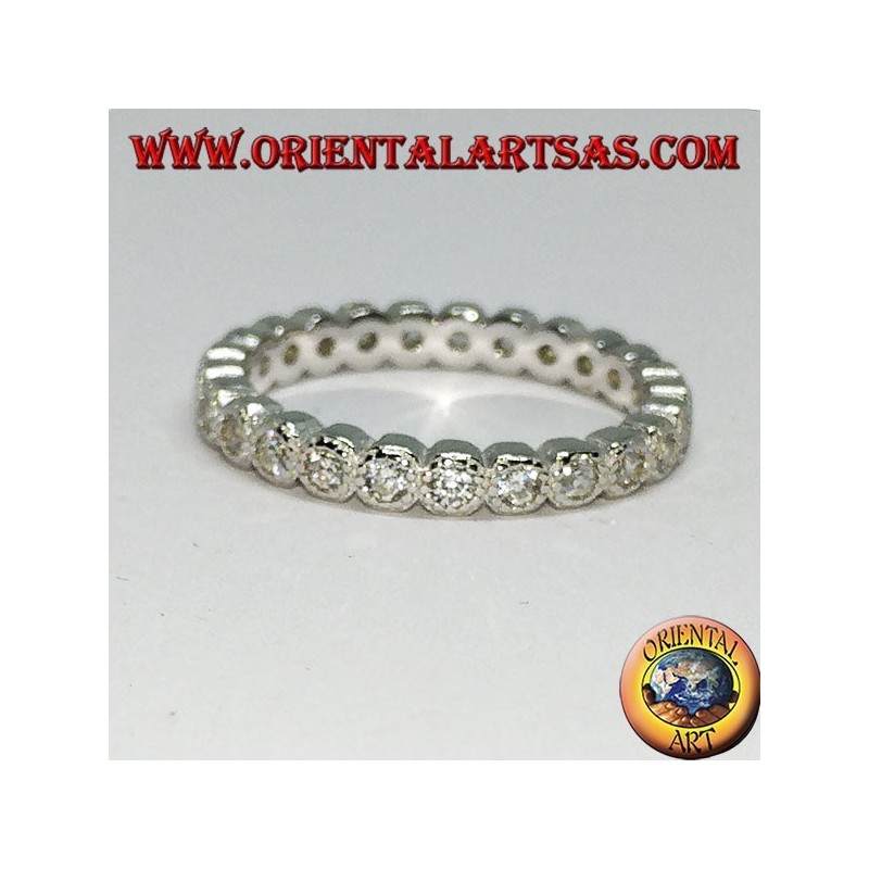 Silver ring (wedding ring) with zircons individually set